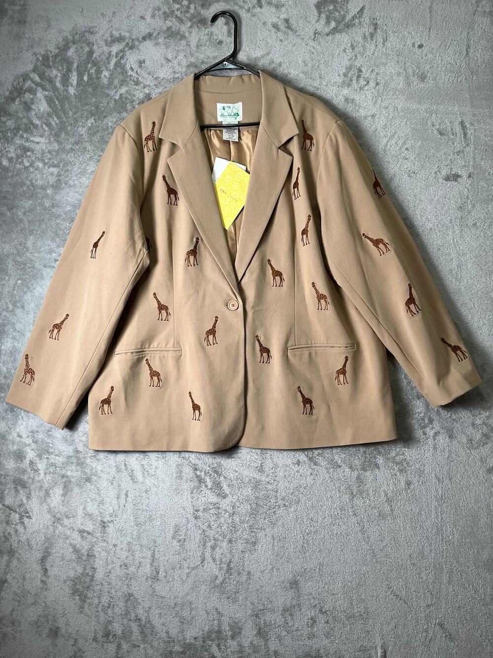 Quacker Factory 2X Giraffe Embroidered Blazer Jacket Safari Animal Novelty New